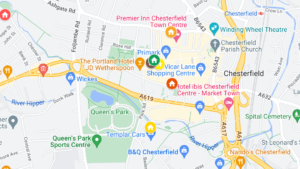 map of warm spaces in Chesterfield
